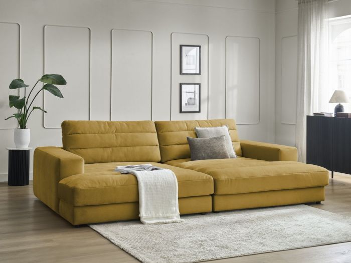 Canapé droit fixe 4 places SIERRA assise profonde tissu velours