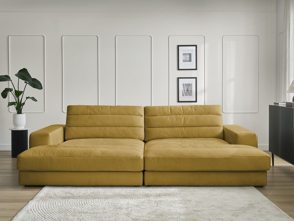 Canapé droit 4 places SIERRA assise profonde velours jaune — vue 5