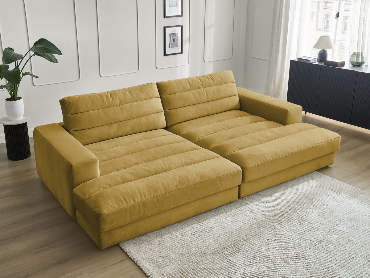Canapé d'angle fixe EVEREST tissu chiné - Orange - Angle droit - 10 coussins