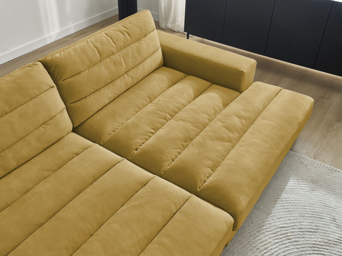 Canapé d'angle fixe EVEREST tissu chiné - Orange - Angle droit - 10 coussins