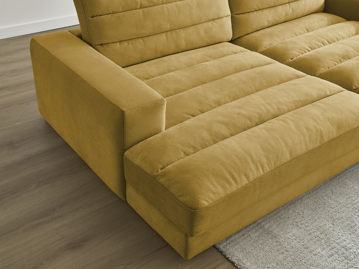 Canapé d'angle fixe EVEREST tissu chiné - Orange - Angle droit - 10 coussins