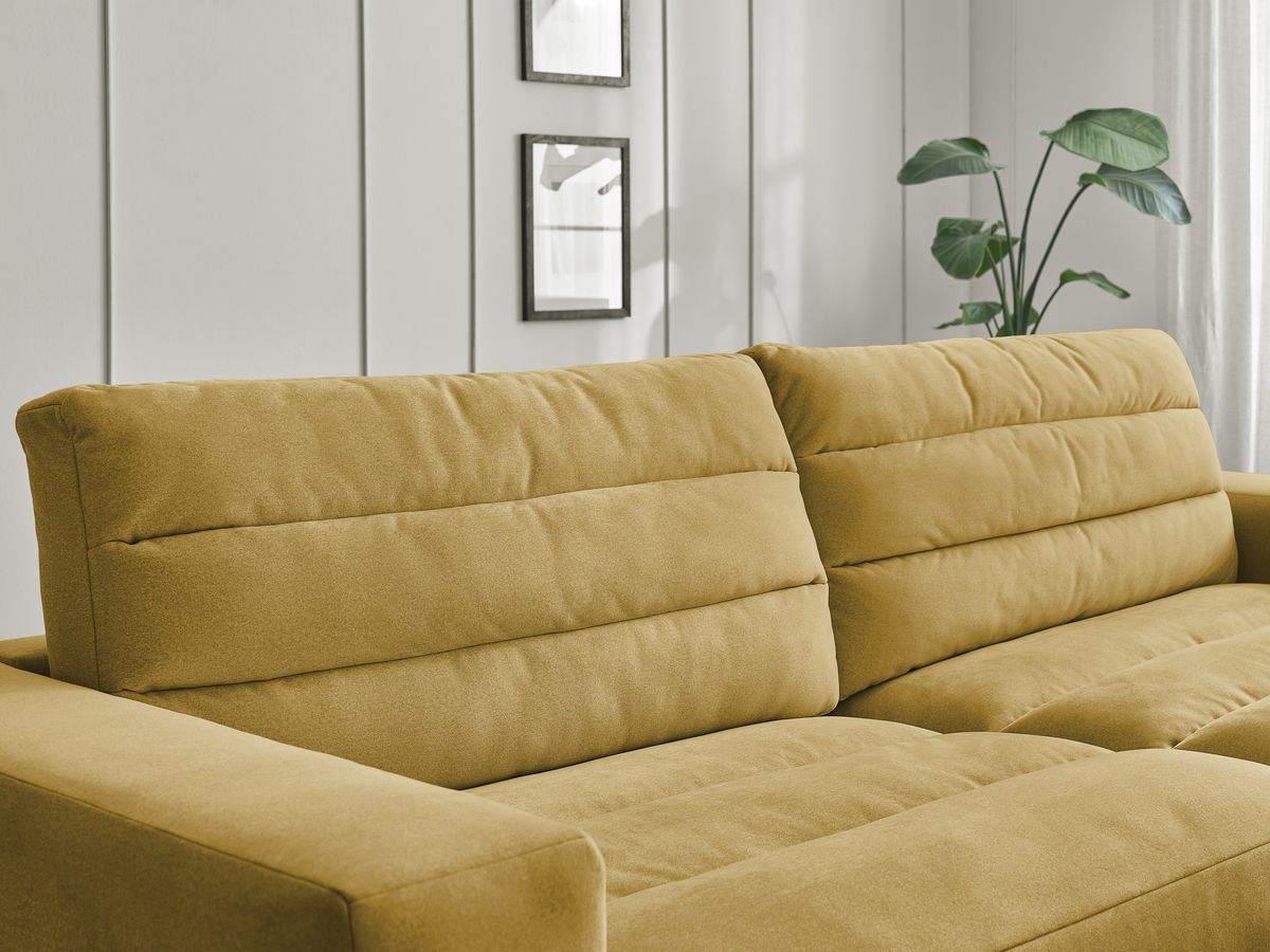 Canapé d'angle fixe EVEREST tissu chiné - Orange - Angle droit - 10 coussins