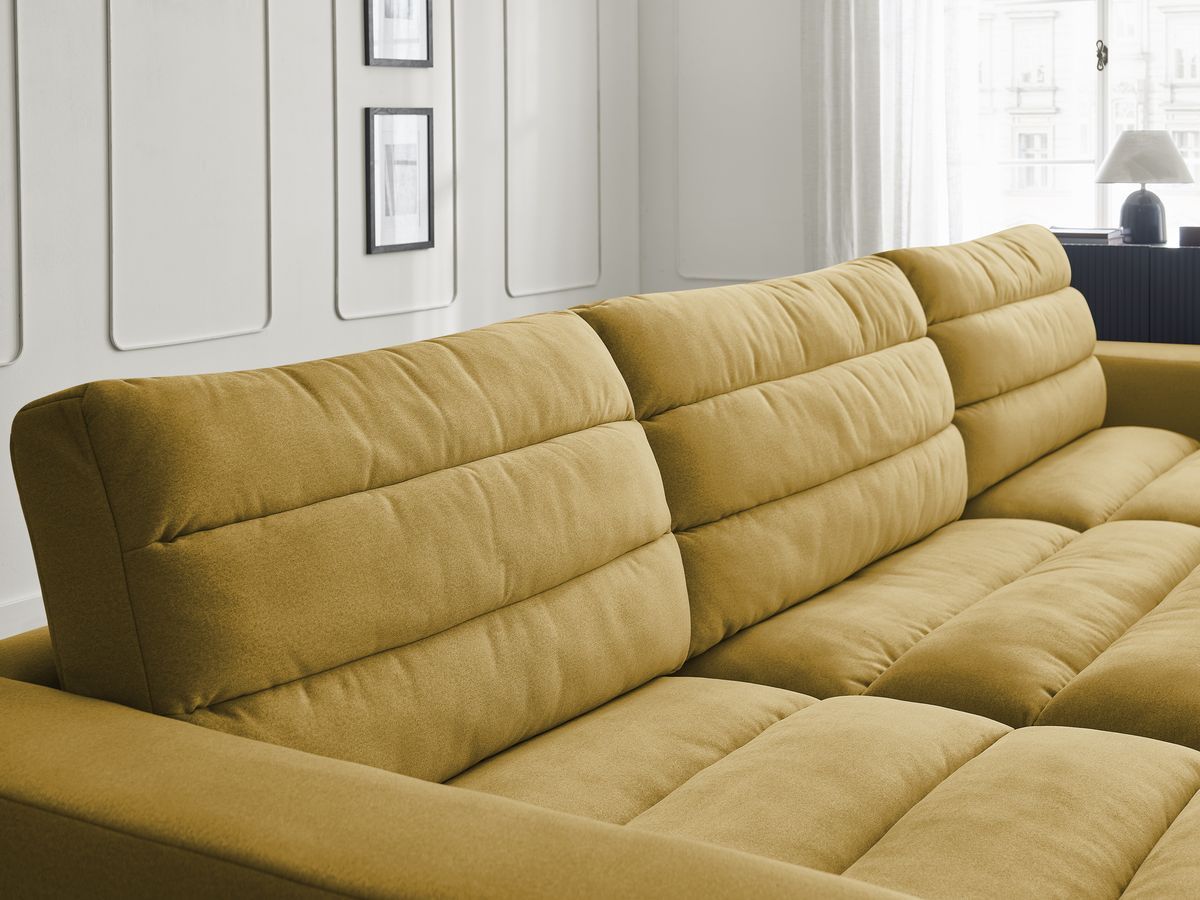 Canapé d'angle fixe EVEREST tissu chiné - Orange - Angle droit - 10 coussins