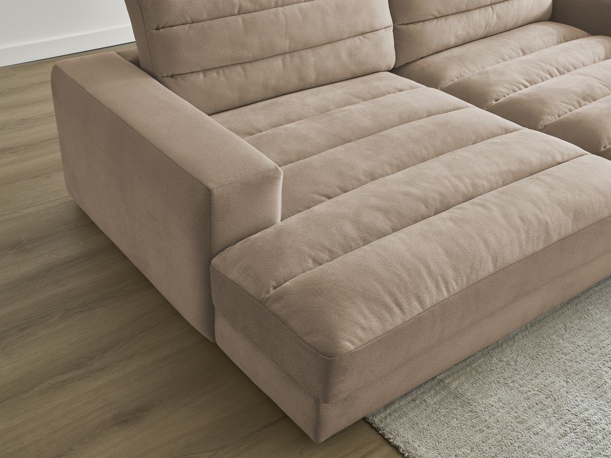 Canapé d'angle fixe EVEREST tissu chiné - Orange - Angle droit - 10 coussins