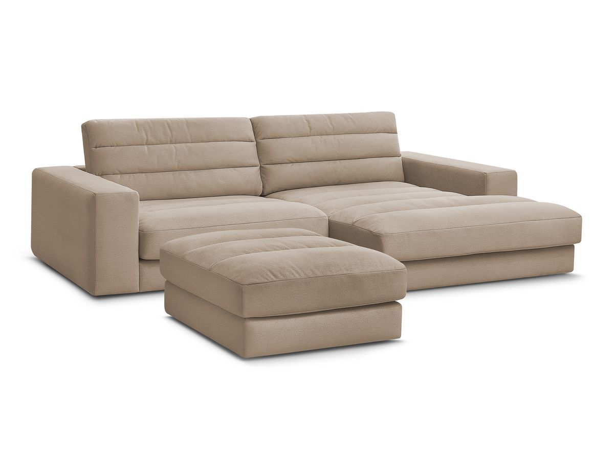 Canapé d'angle fixe SIERRA velours avec pouf