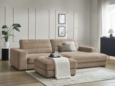 Canapé d'angle fixe SIERRA velours avec pouf