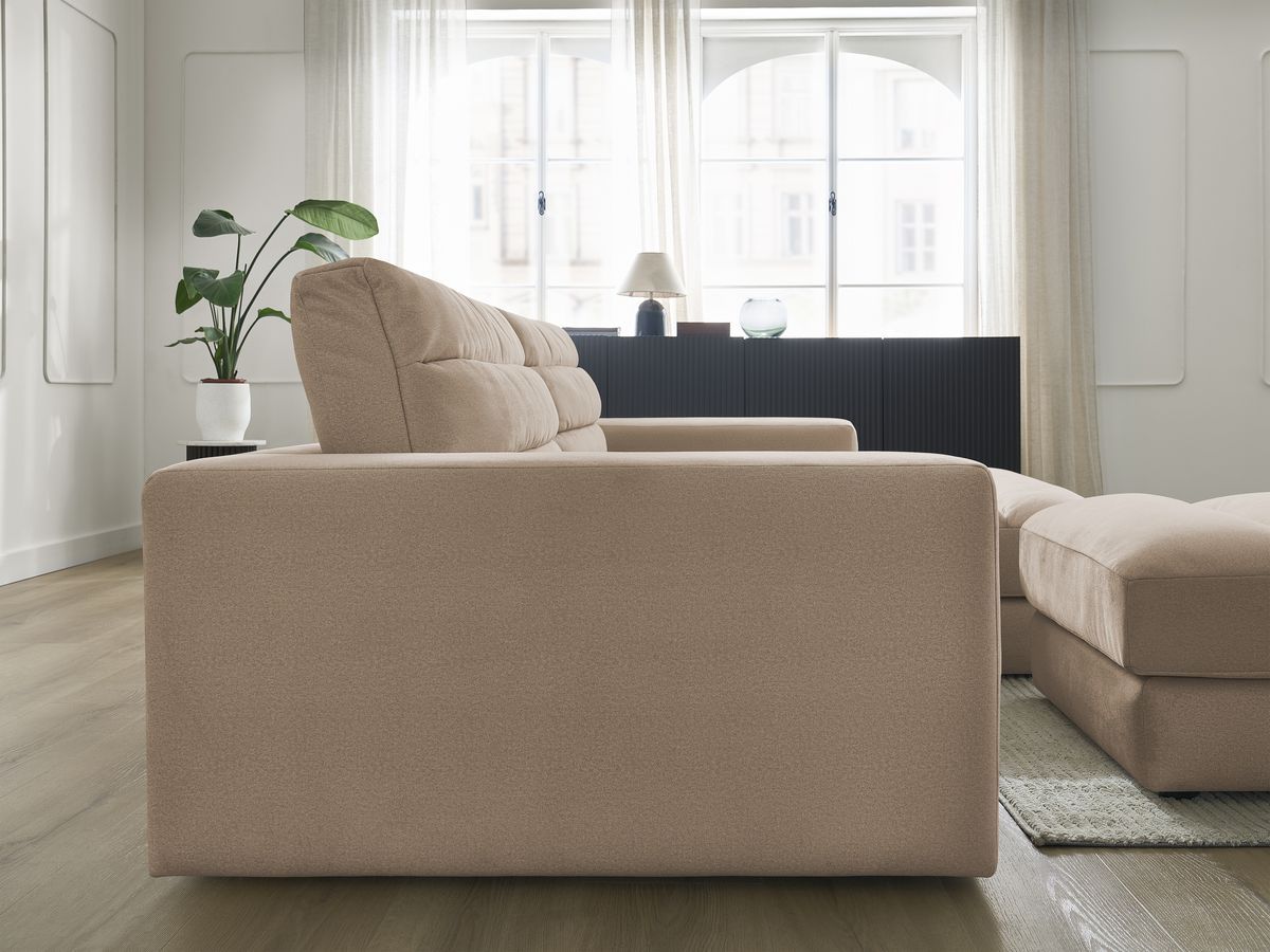 Canapé d'angle fixe SIERRA velours avec pouf