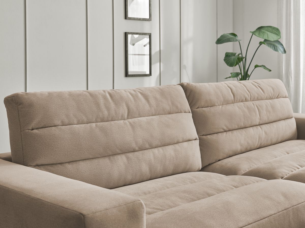 Canapé d'angle fixe SIERRA velours avec pouf