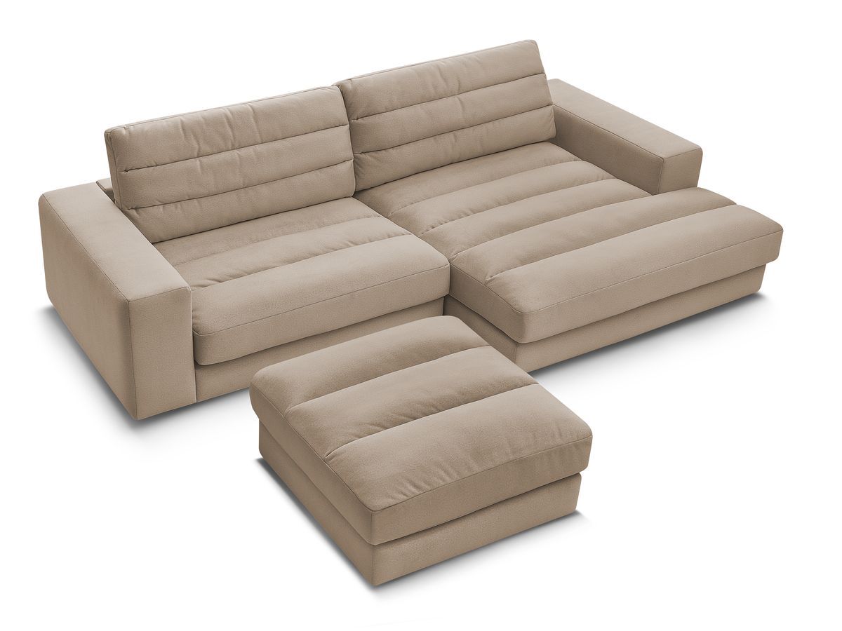 Canapé d'angle fixe SIERRA velours avec pouf