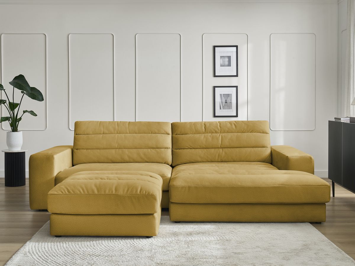 Canapé d'angle SIERRA velours avec pouf jaune — vue 5
