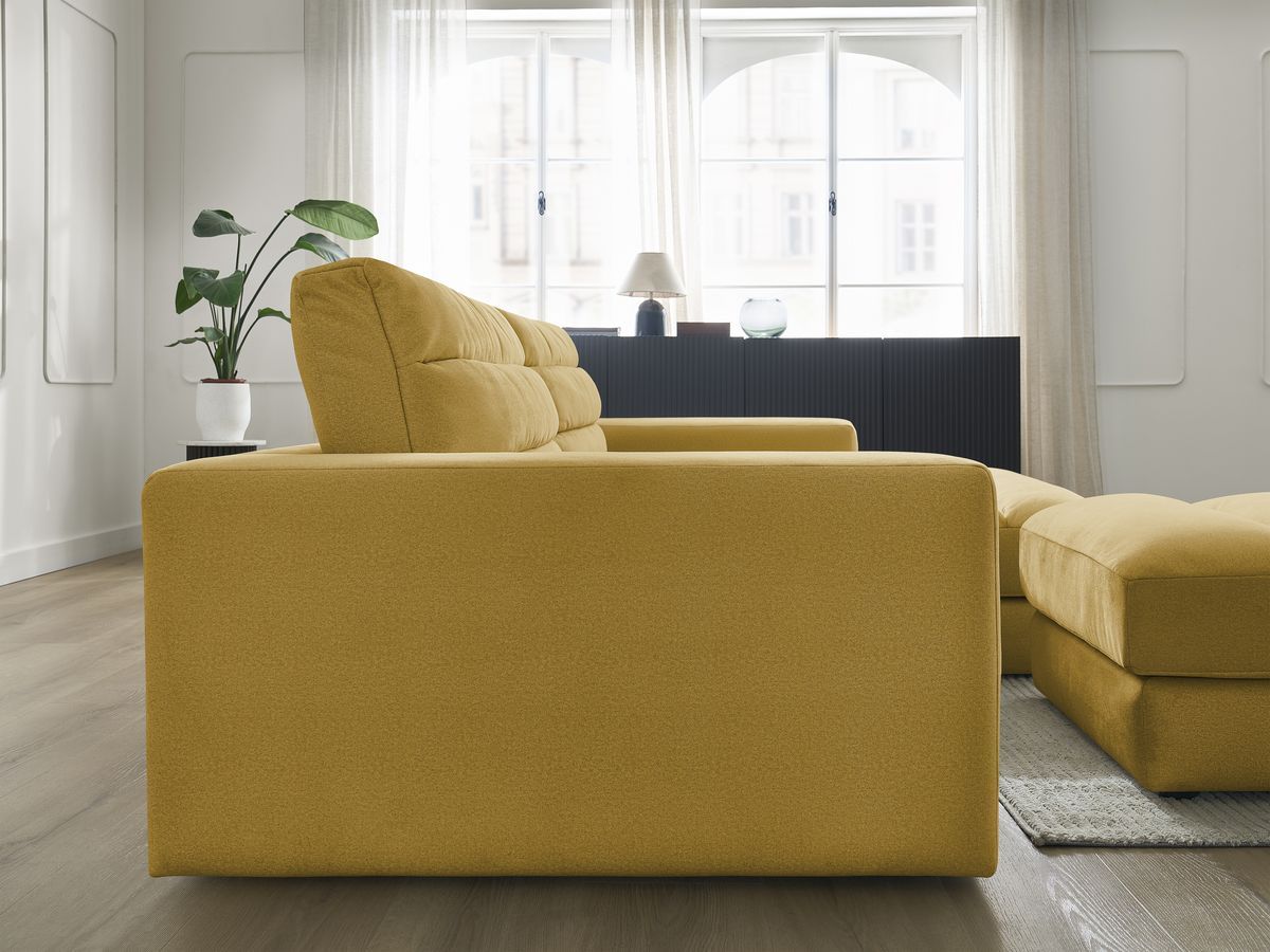 Canapé d'angle fixe SIERRA velours avec pouf