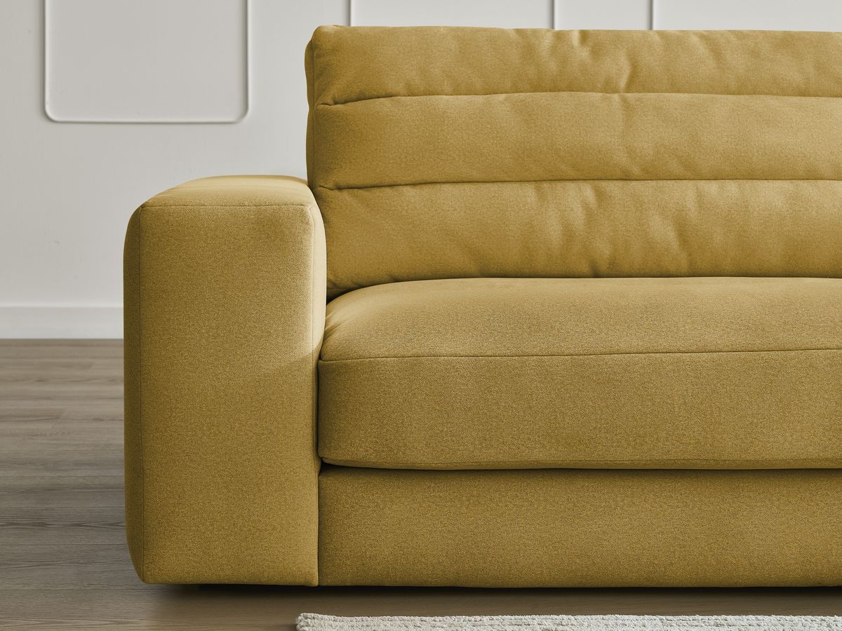 Canapé d'angle fixe SIERRA velours avec pouf