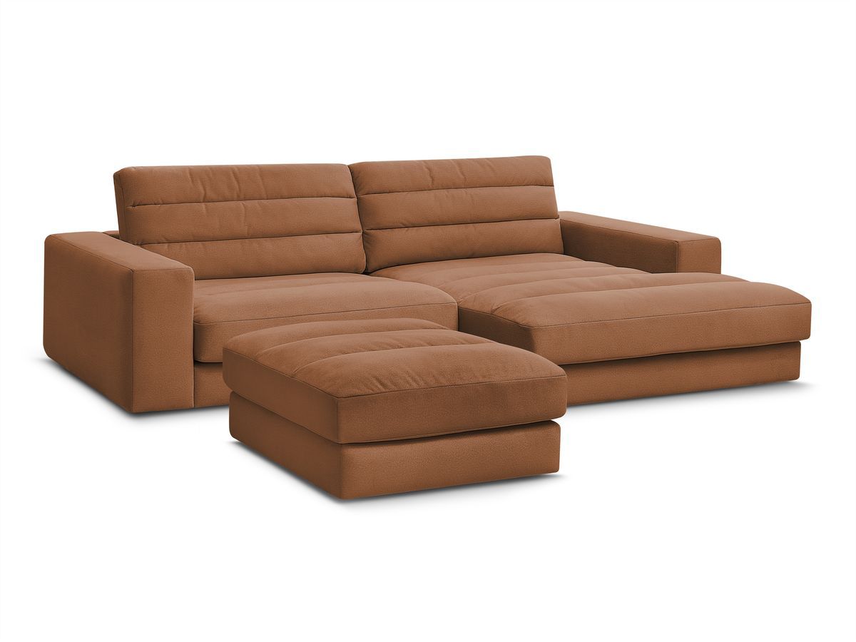 Canapé d'angle fixe SIERRA velours avec pouf