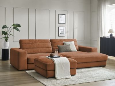 Canapé d'angle fixe SIERRA velours avec pouf