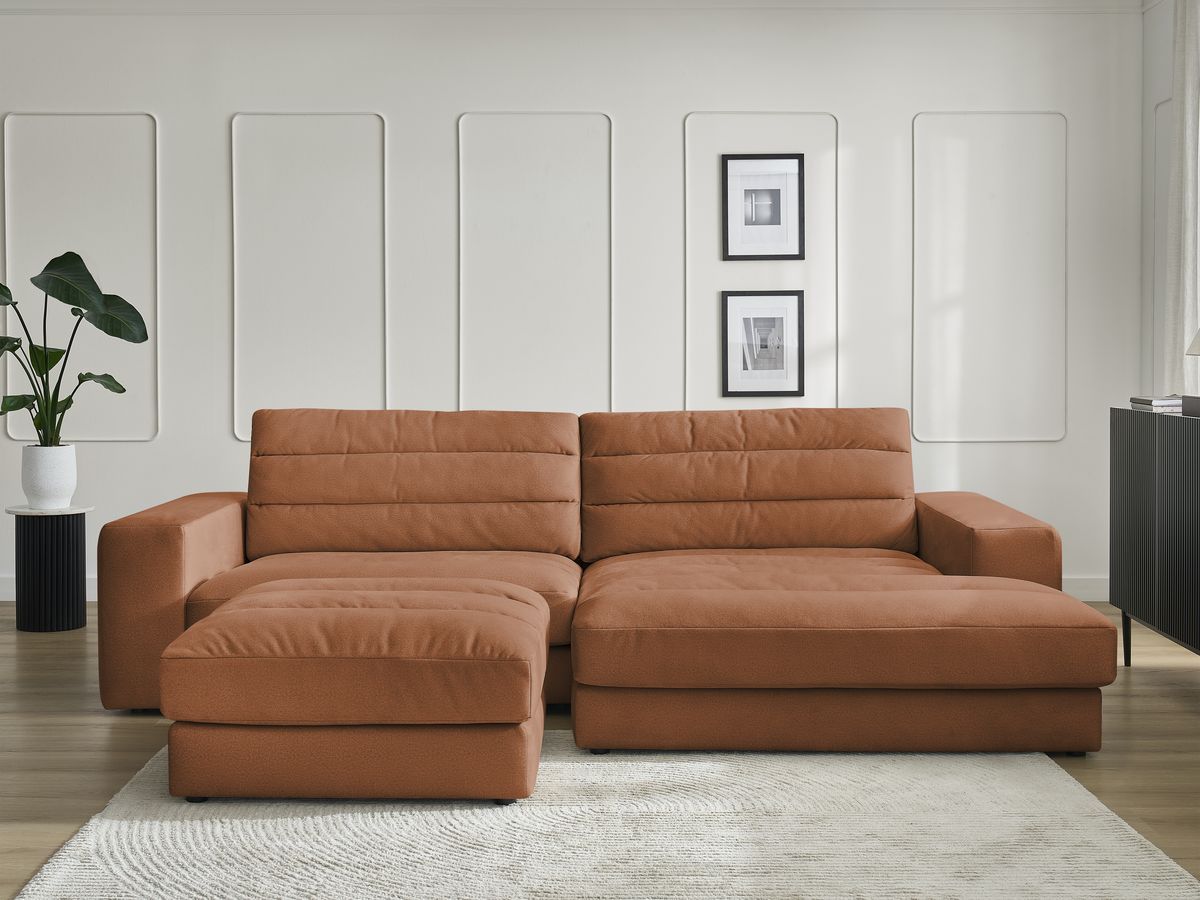 Canapé d'angle SIERRA velours avec pouf orange — vue 5