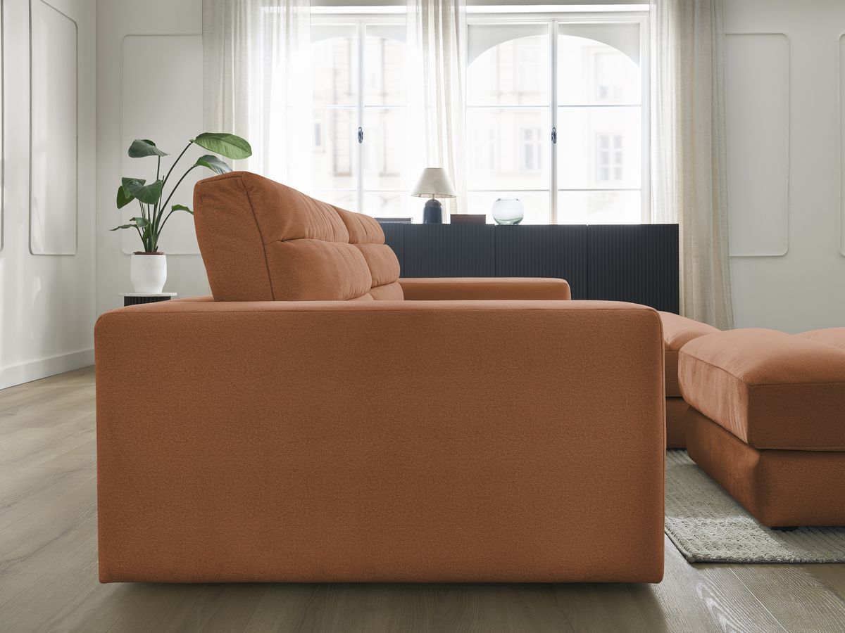 Canapé d'angle fixe SIERRA velours avec pouf
