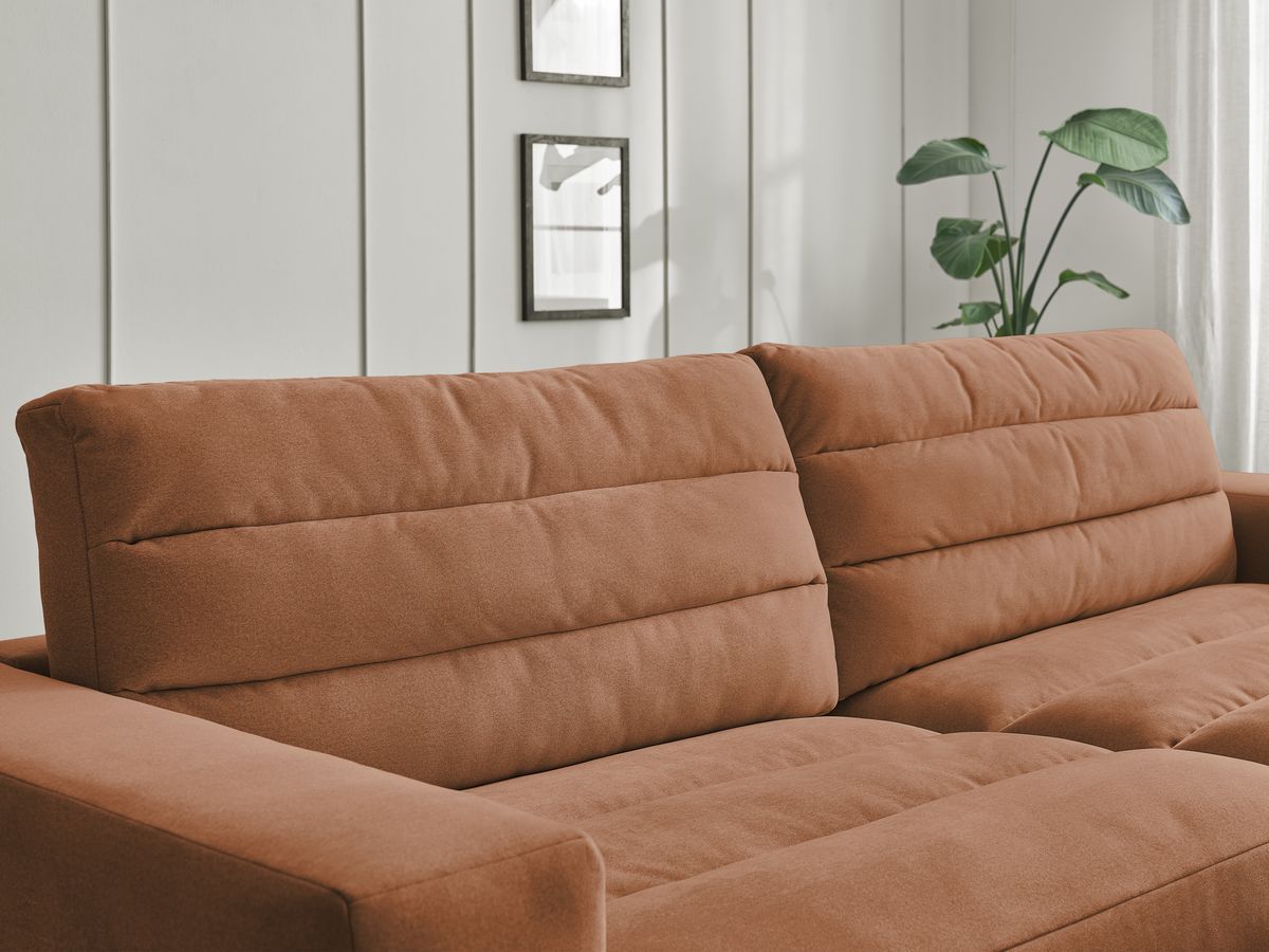 Canapé d'angle fixe SIERRA velours avec pouf