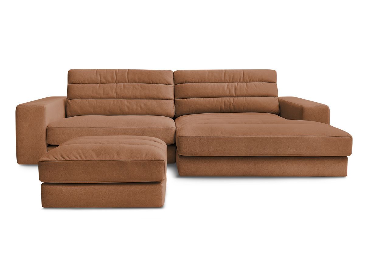 Canapé d'angle fixe SIERRA velours avec pouf