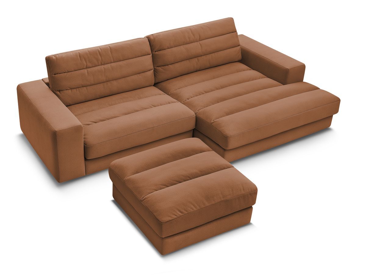 Canapé d'angle fixe SIERRA velours avec pouf