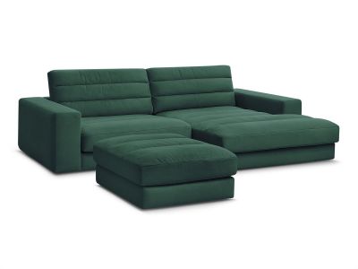 Canapé d'angle fixe SIERRA velours avec pouf