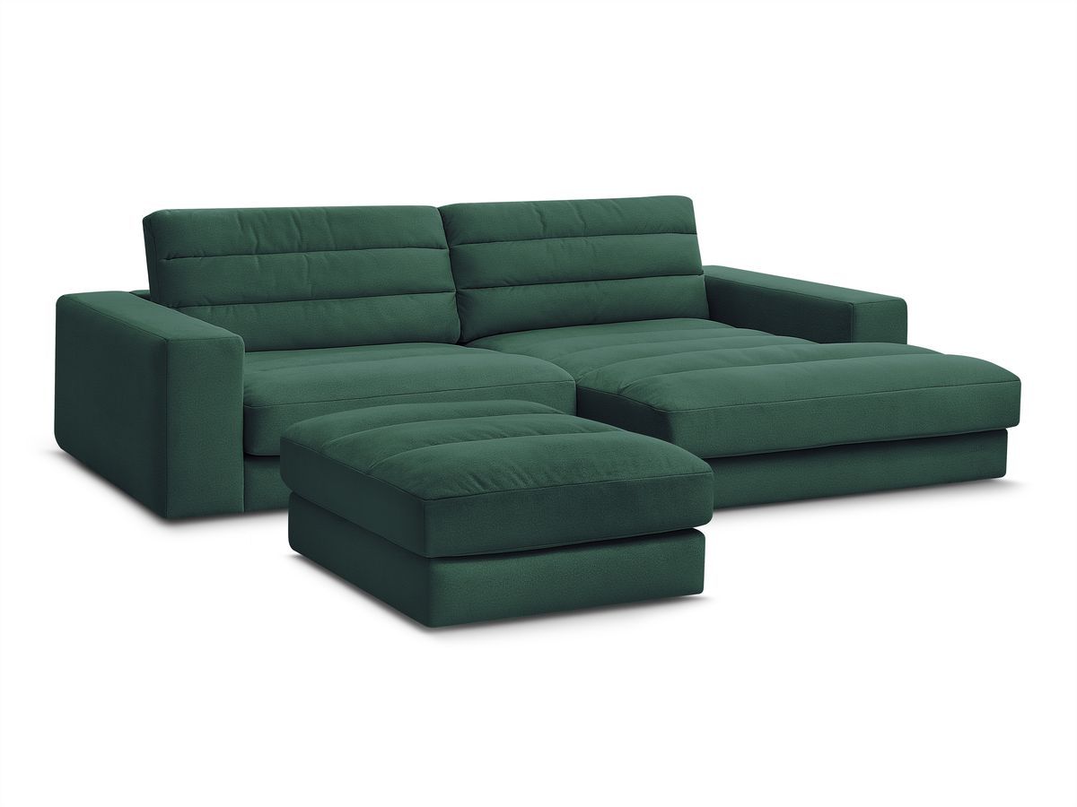 Canapé d'angle fixe SIERRA velours avec pouf