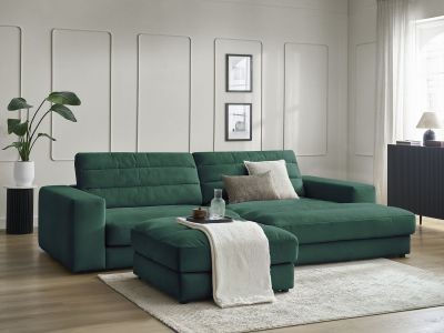 Canapé d'angle fixe SIERRA velours avec pouf