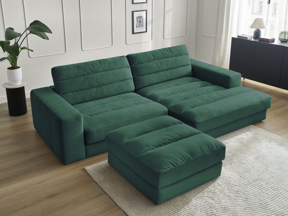 Canapé d'angle fixe SIERRA velours avec pouf
