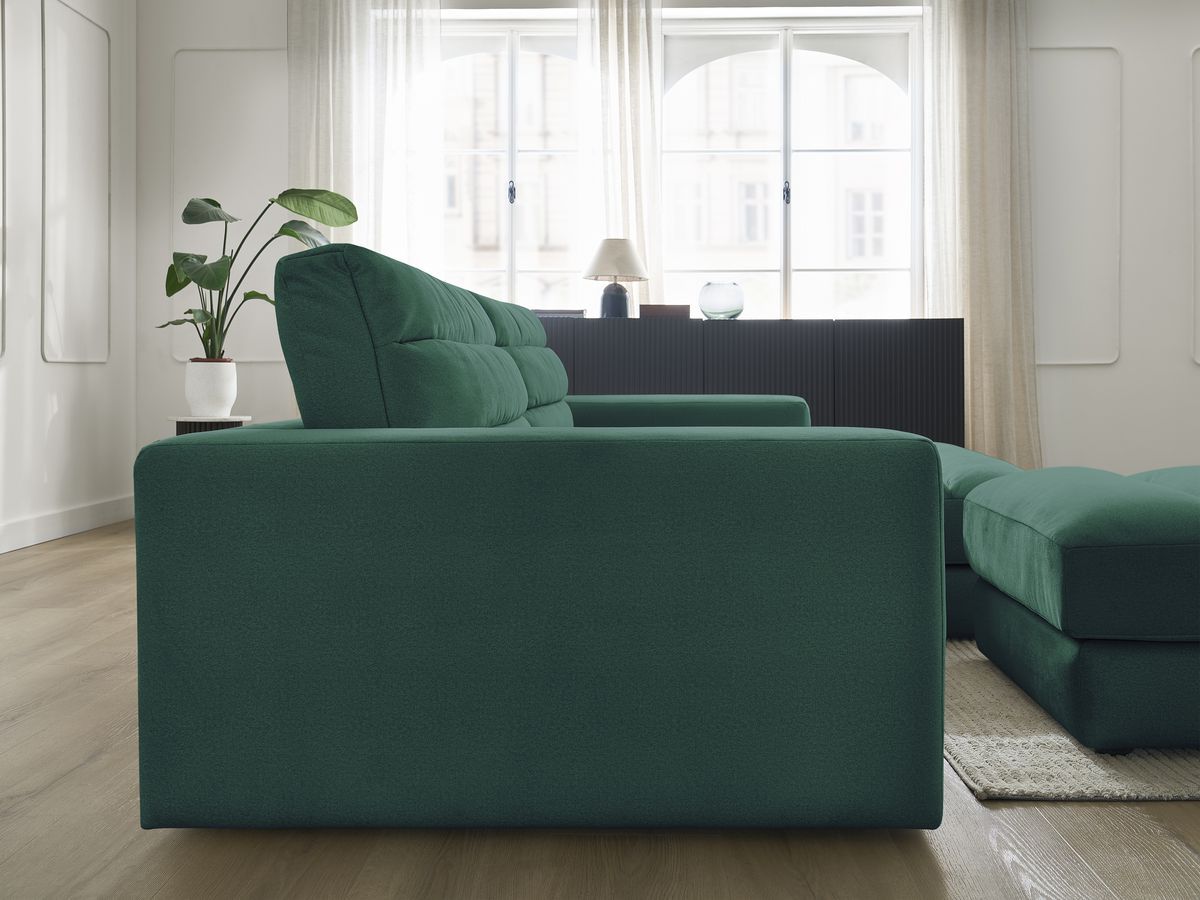 Canapé d'angle fixe SIERRA velours avec pouf