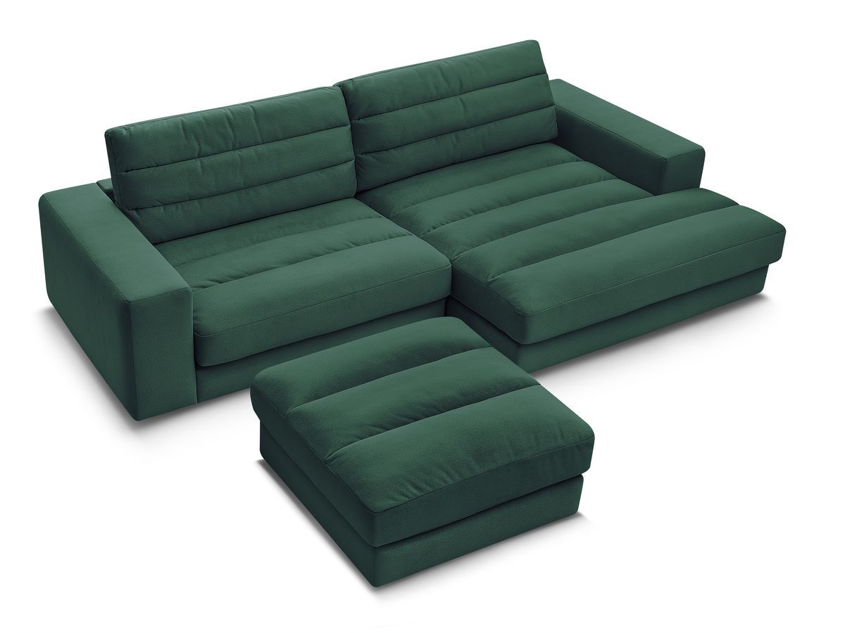 Canapé d'angle fixe SIERRA velours avec pouf