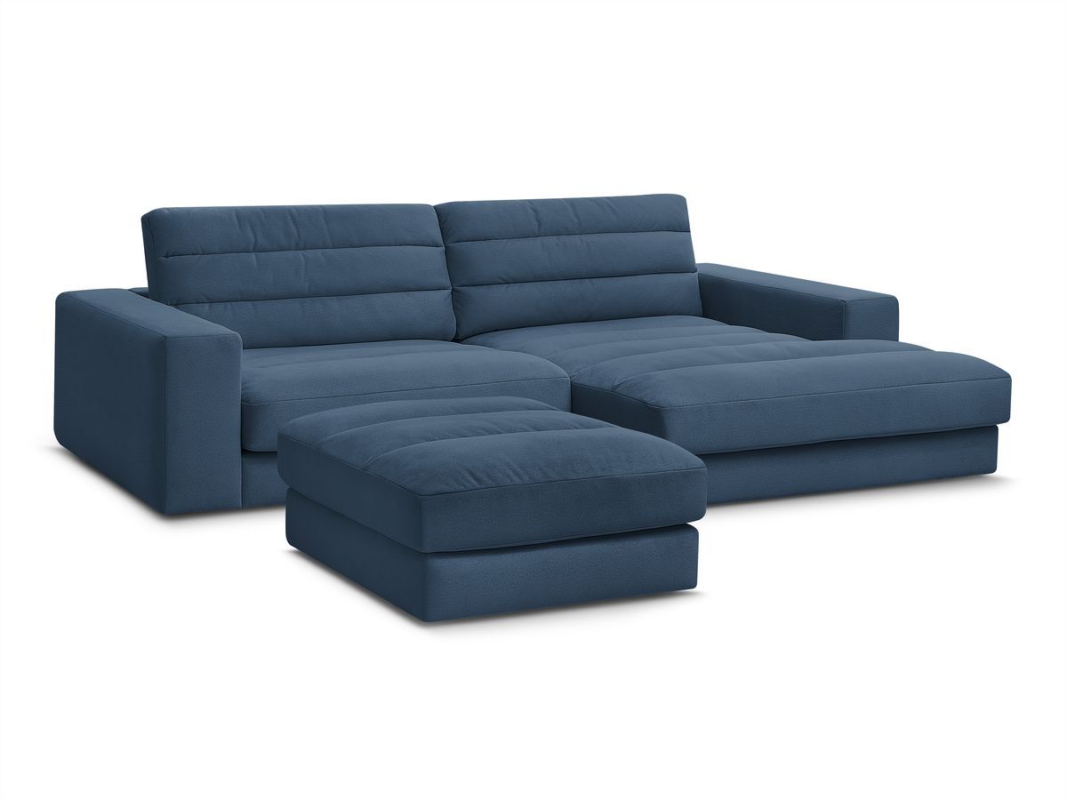 Canapé d'angle fixe SIERRA velours avec pouf