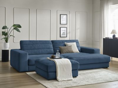Canapé d'angle fixe SIERRA velours avec pouf