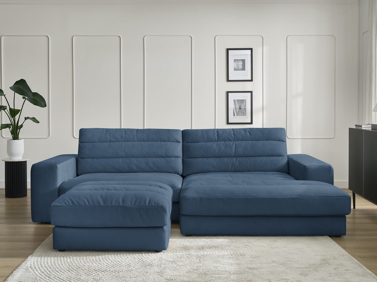 Canapé d'angle SIERRA velours avec pouf bleu foncé — vue 5
