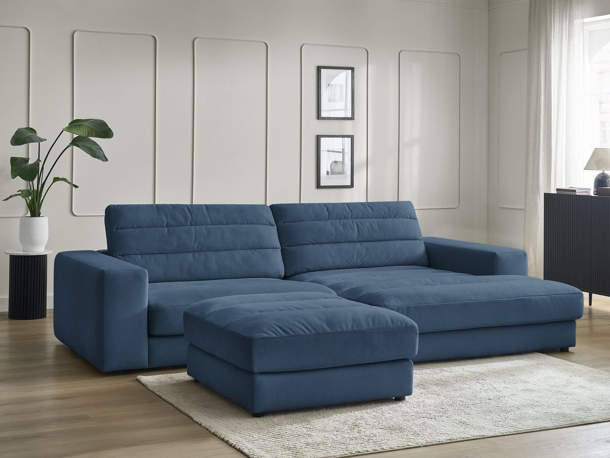 Canapé d'angle fixe SIERRA velours avec pouf