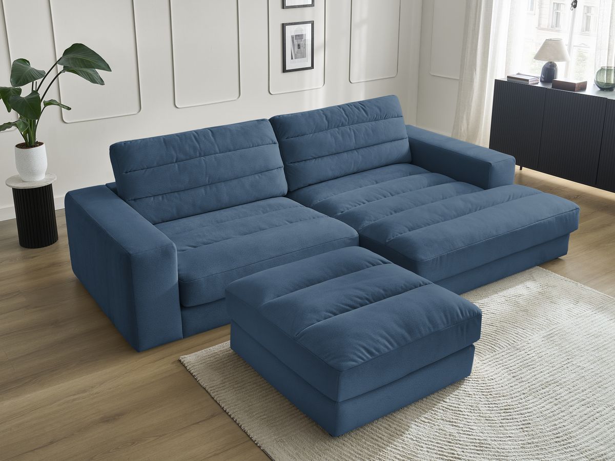 Canapé d'angle fixe SIERRA velours avec pouf