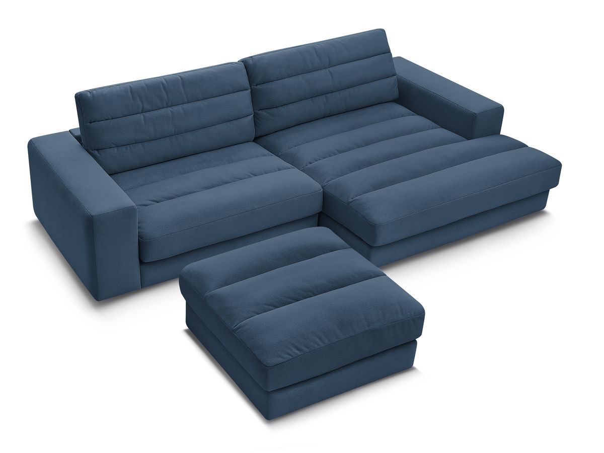 Canapé d'angle fixe SIERRA velours avec pouf