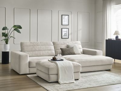 Canapé d'angle fixe SIERRA velours avec pouf