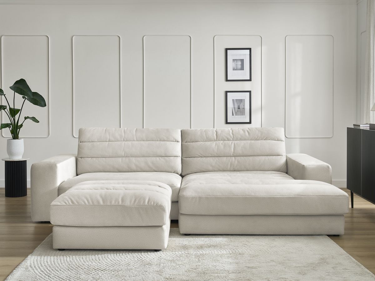 Canapé d'angle SIERRA velours avec pouf beige — vue 5