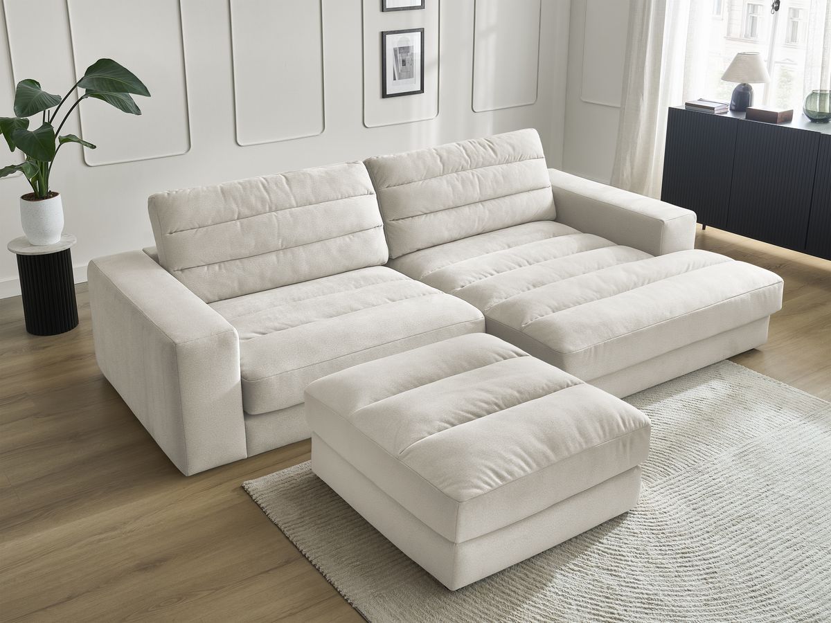 Canapé d'angle fixe SIERRA velours avec pouf