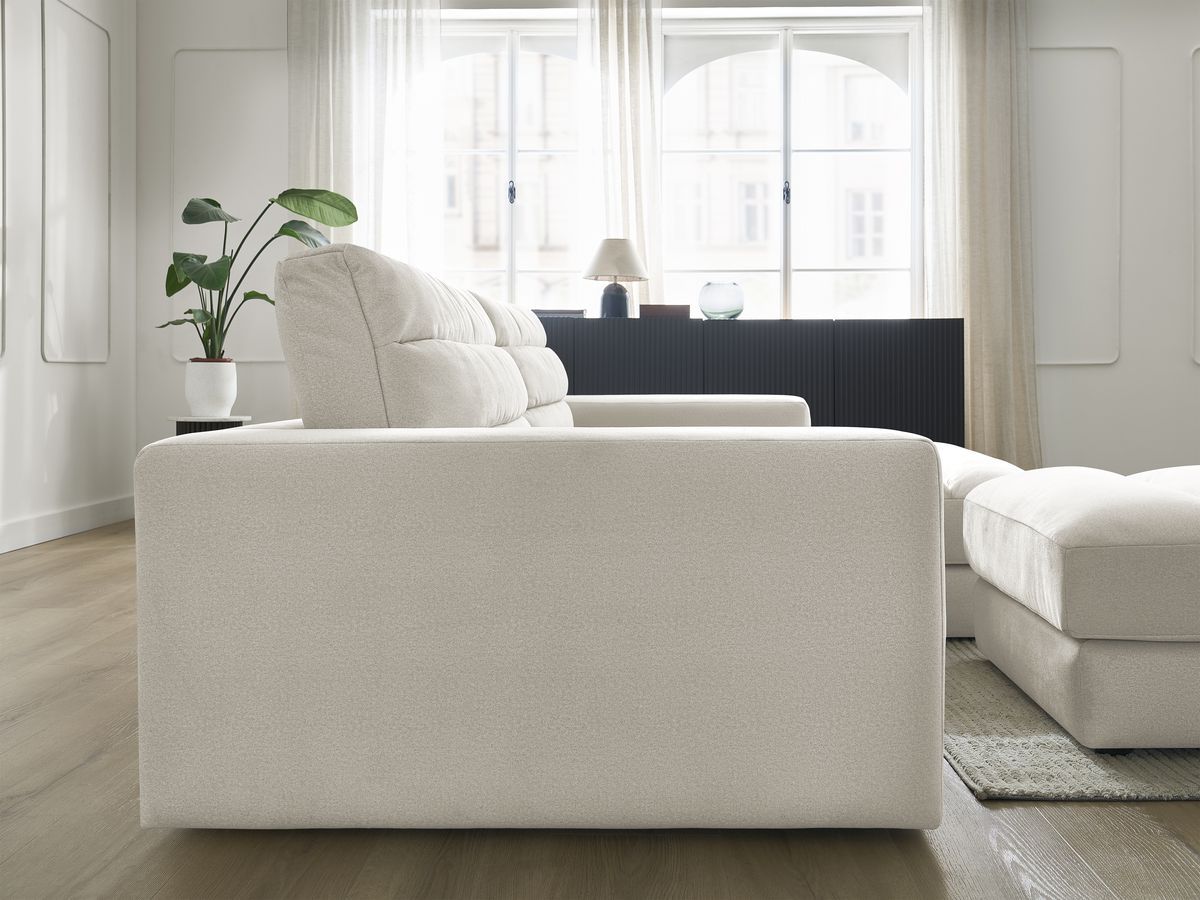 Canapé d'angle fixe SIERRA velours avec pouf