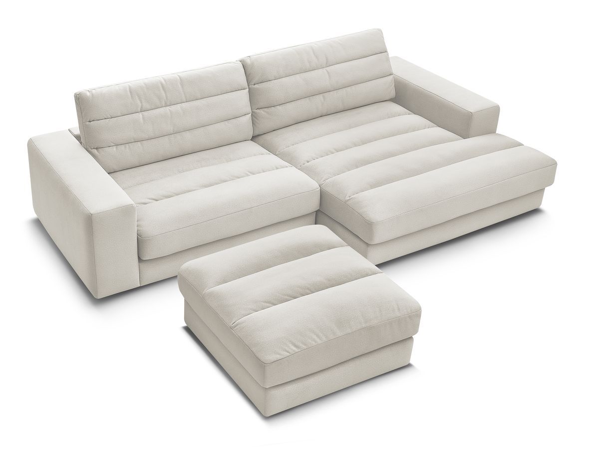 Canapé d'angle fixe SIERRA velours avec pouf