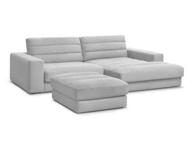 Canapé d'angle fixe SIERRA velours avec pouf
