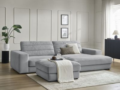 Canapé d'angle fixe SIERRA velours avec pouf