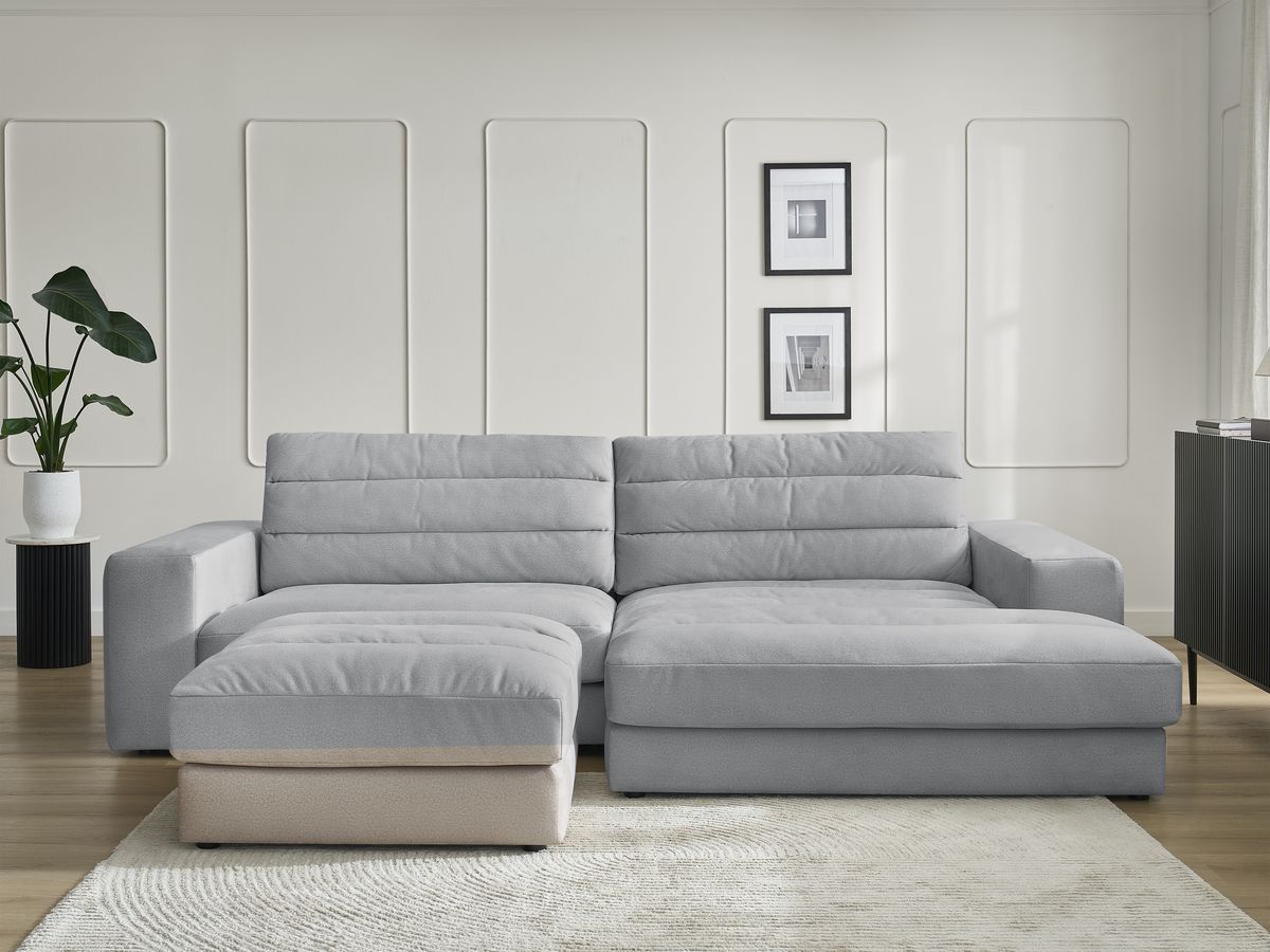 Canapé d'angle SIERRA velours avec pouf gris clair — vue 5