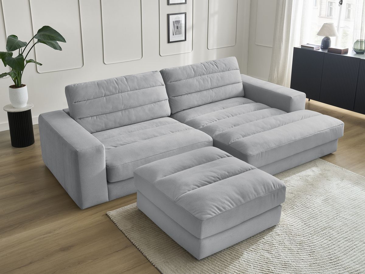 Canapé d'angle fixe SIERRA velours avec pouf