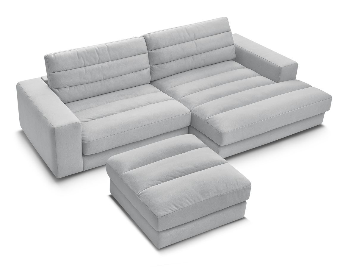 Canapé d'angle fixe SIERRA velours avec pouf