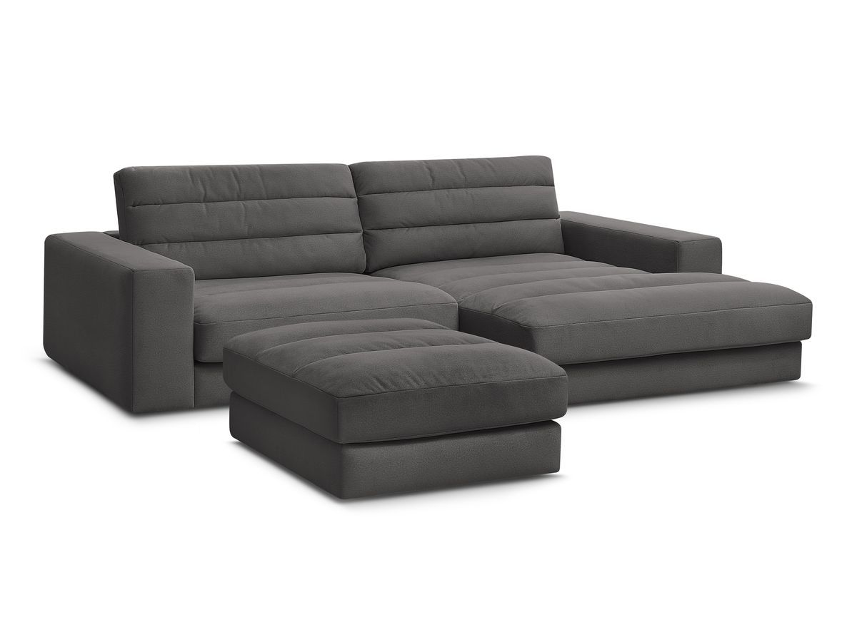 Canapé d'angle fixe SIERRA velours avec pouf