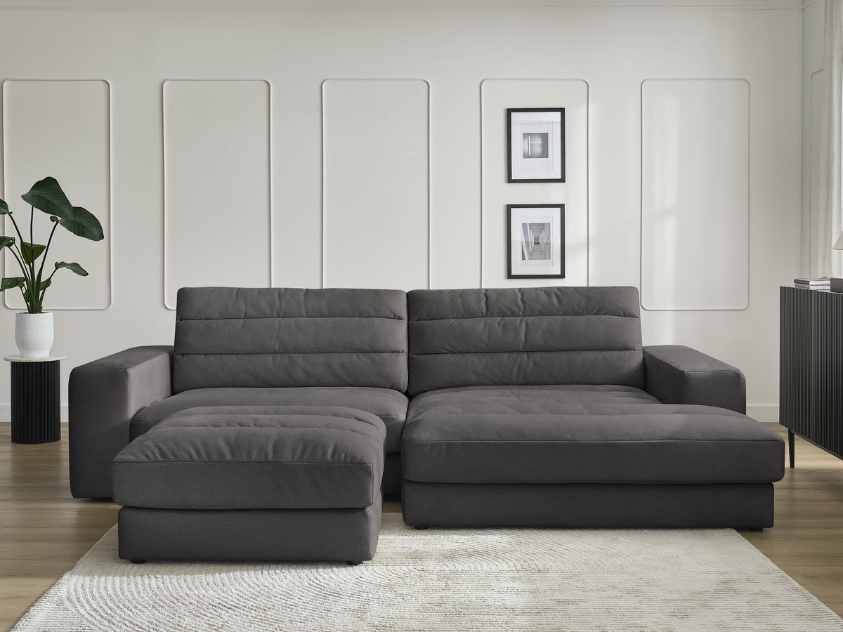 Canapé d'angle fixe SIERRA velours avec pouf