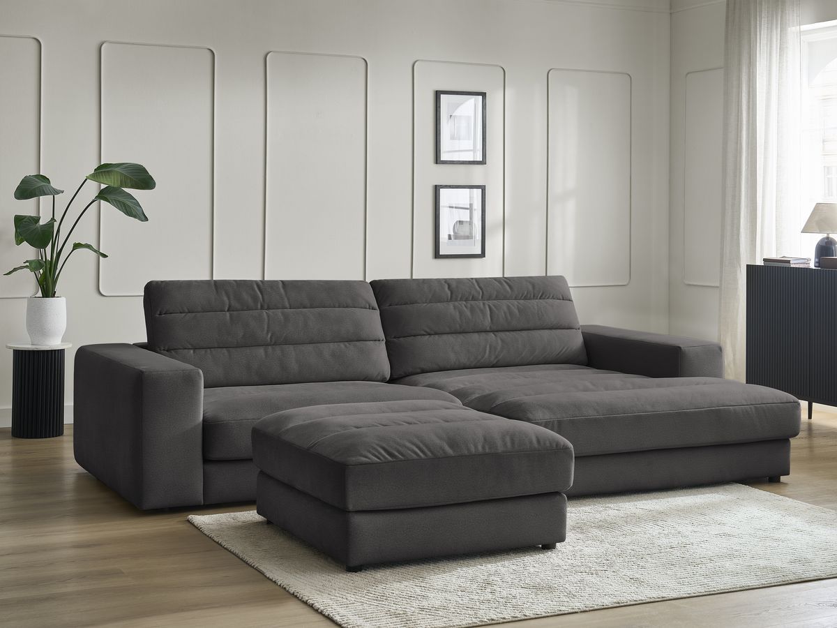 Canapé d'angle fixe SIERRA velours avec pouf noir angle droit BOBOCHIC 4 places - Vue supplémentaire 3