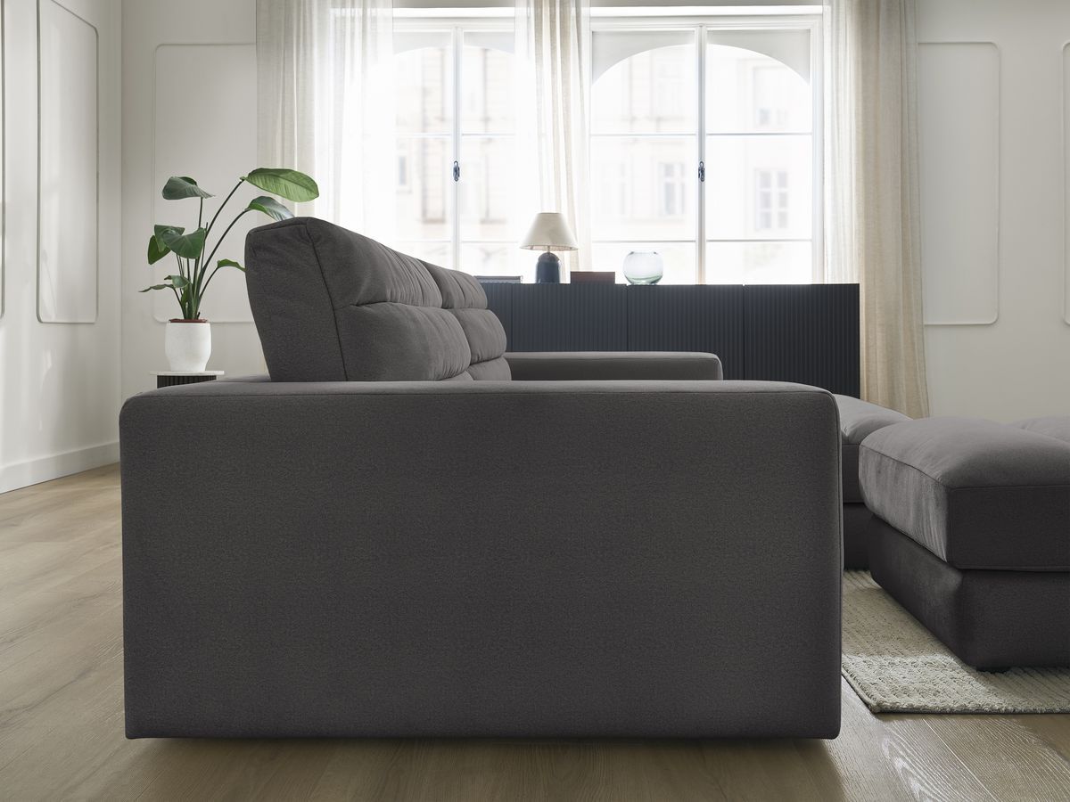 Canapé d'angle fixe SIERRA velours avec pouf