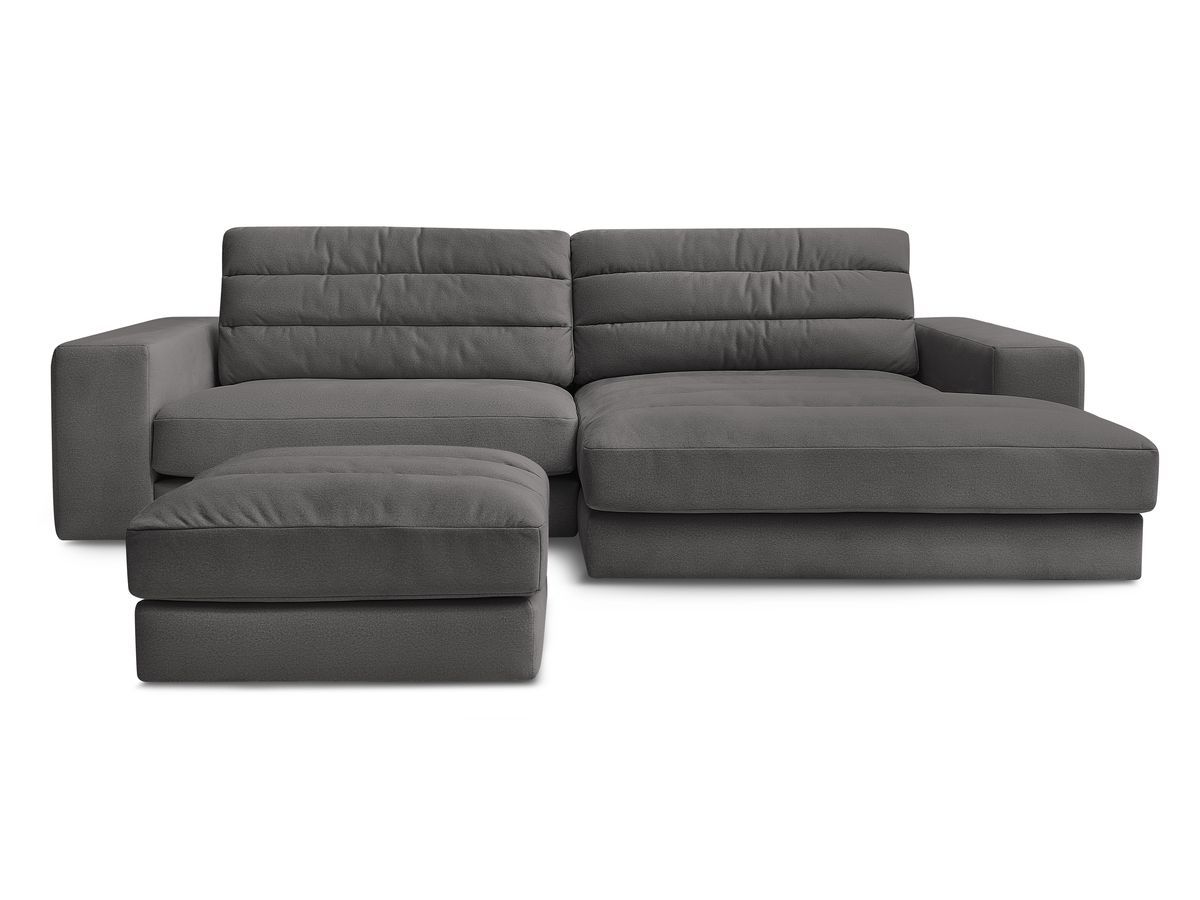 Canapé d'angle fixe SIERRA velours avec pouf
